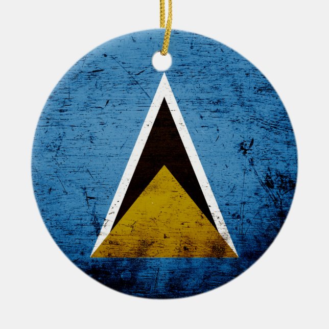 Black Grunge Saint Lucia Flag Ceramic Ornament (Front)