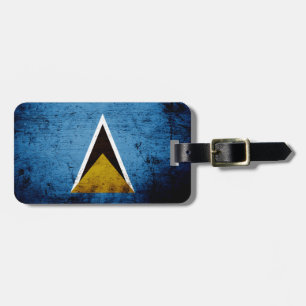 Black Grunge Saint Lucia Flag Luggage Tag