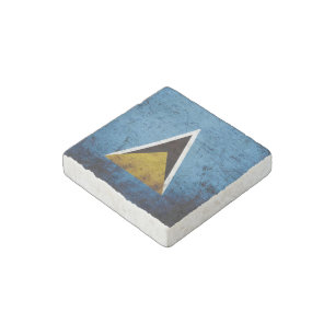 Black Grunge Saint Lucia Flag Stone Magnet