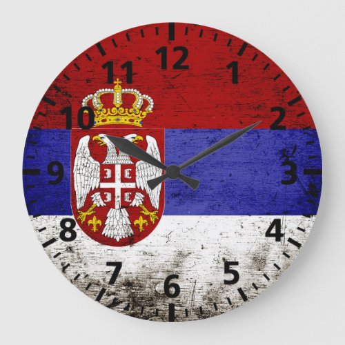 Black Grunge Serbia Flag Large Clock