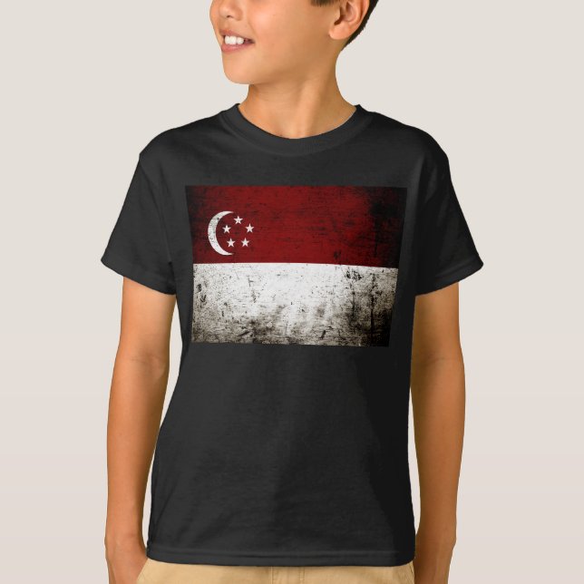 Black Grunge Singapore Flag T-Shirt (Front)