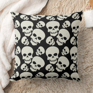 Black Grunge Skull Design Throw Pillow