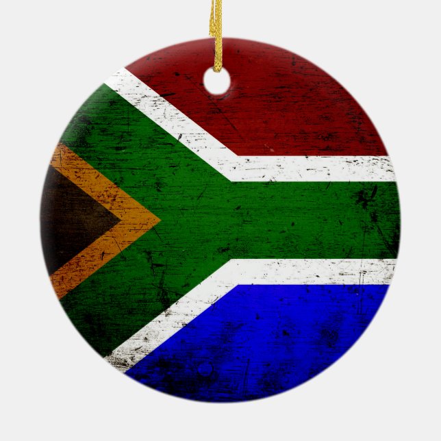 Black Grunge South Africa Flag Ceramic Ornament (Back)