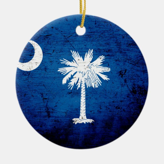 Black Grunge South Carolina State Flag Ceramic Ornament (Front)