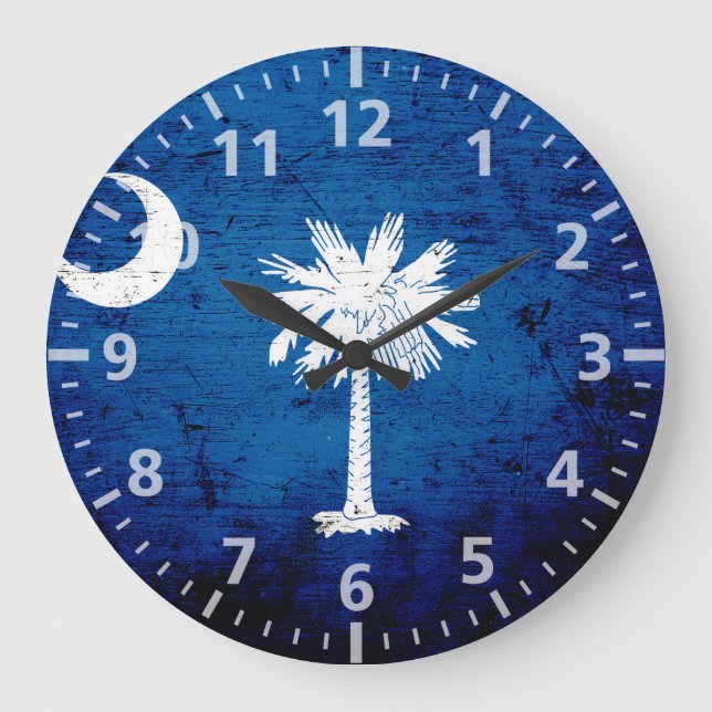 Black Grunge South Carolina State Flag Large Clock (Front)