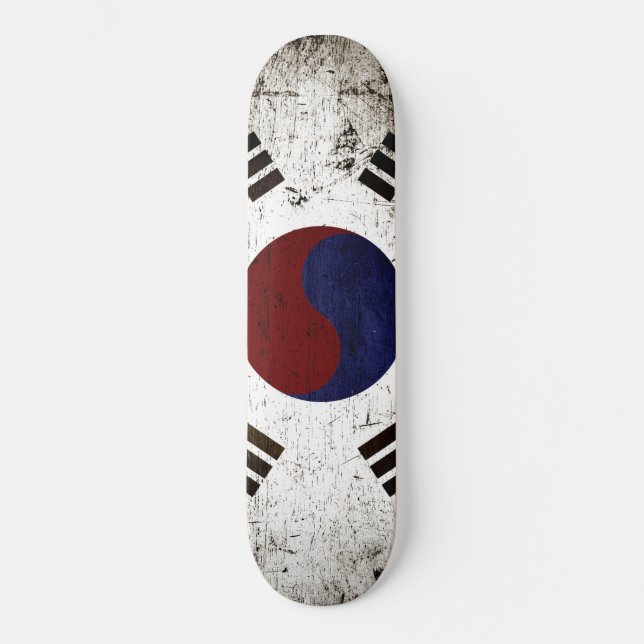 Black Grunge South Korea Flag Skateboard Deck (Front)