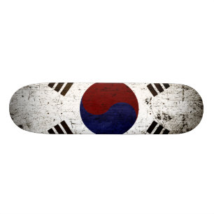 Black Grunge South Korea Flag Skateboard Deck