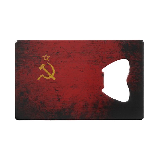 Black Grunge Soviet Union Flag Credit Card Bottle Opener (Front (Horizontal))