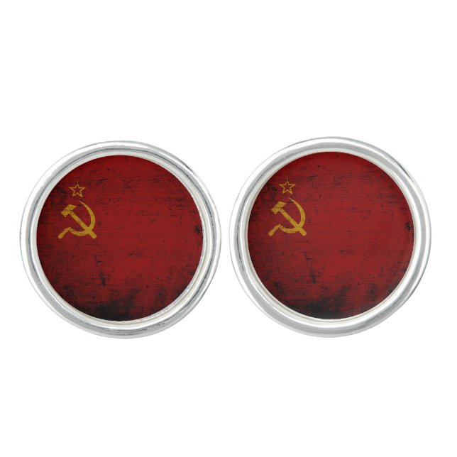 Black Grunge Soviet Union Flag Cufflinks (Front)
