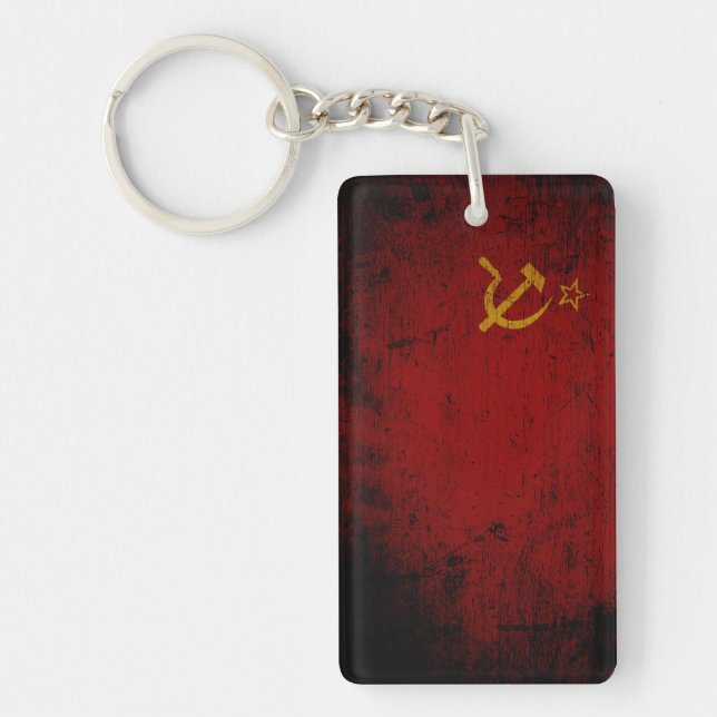Black Grunge Soviet Union Flag Keychain (Front)