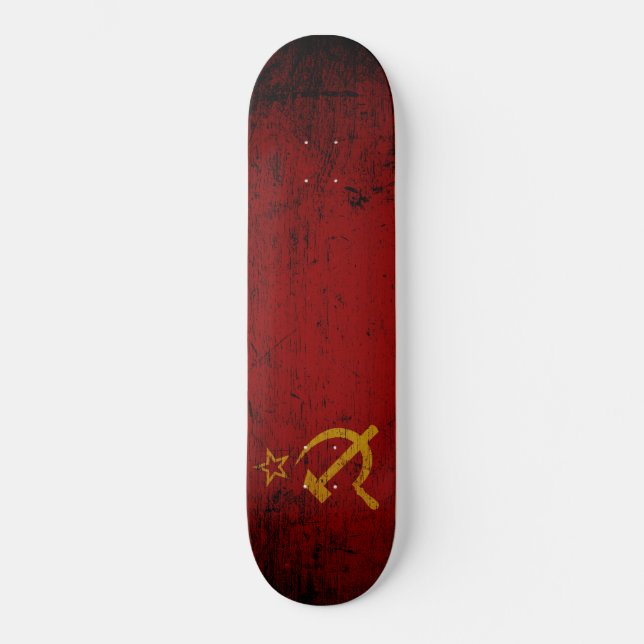 Black Grunge Soviet Union Flag Skateboard Deck (Front)