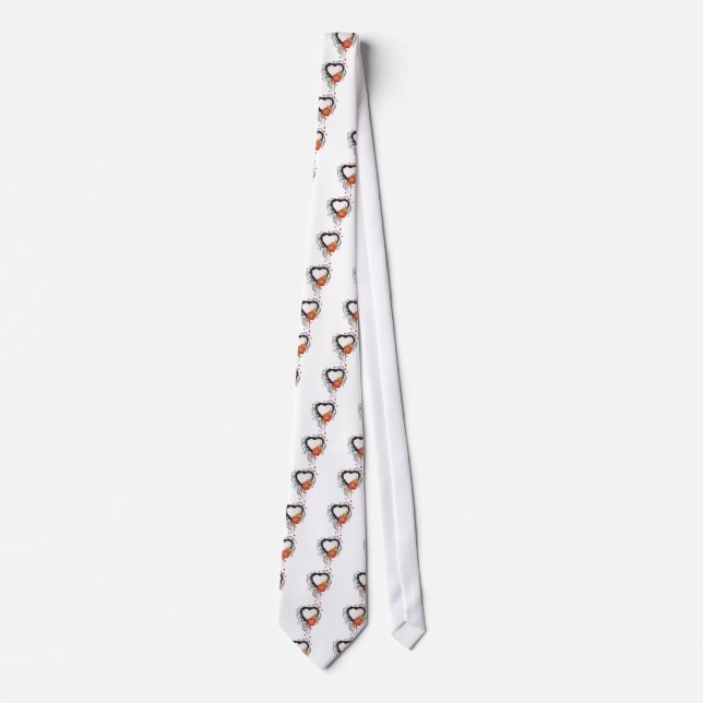 Black Grunge Style Heart and Flower Neck Tie (Front)
