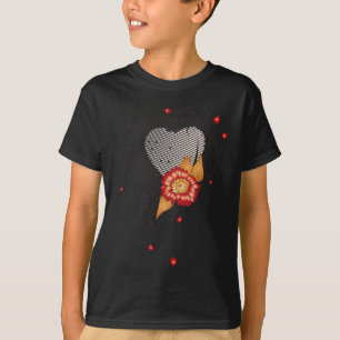 Black Grunge Style Heart and Flower T-Shirt
