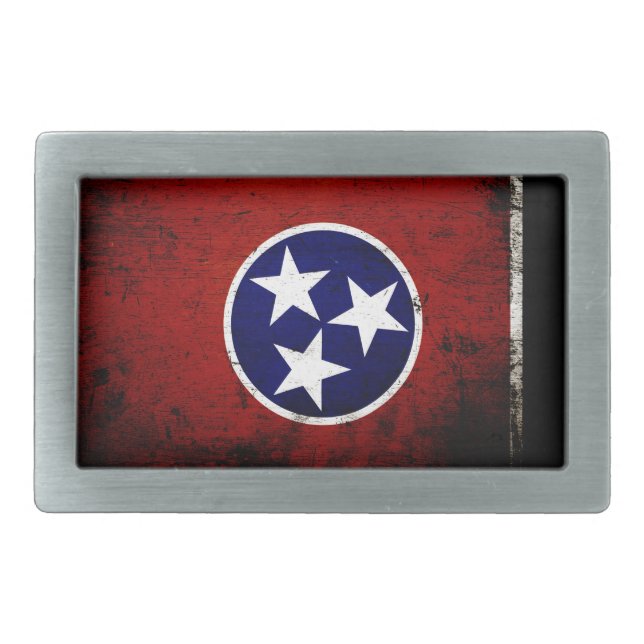 Black Grunge Tennessee State Flag Belt Buckle (Front)
