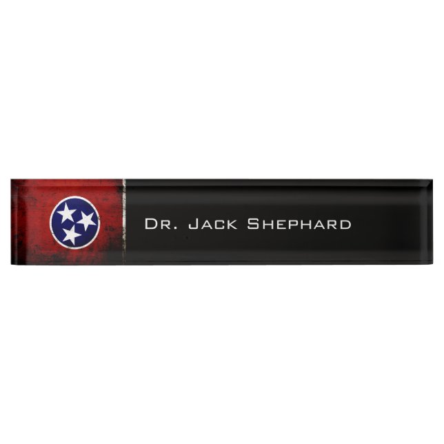 Black Grunge Tennessee State Flag Desk Name Plate (Front)