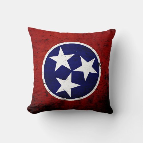 Black Grunge Tennessee State Flag Throw Pillow