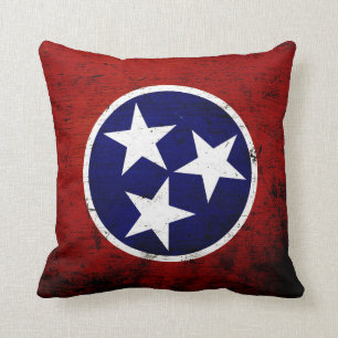 Black Grunge Tennessee State Flag Throw Pillow