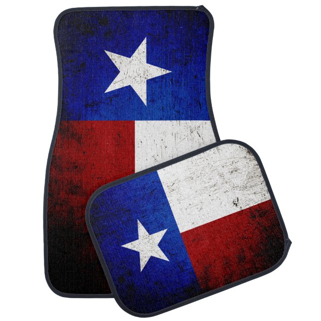 Black Grunge Texas State Flag Car Floor Mat (Set)