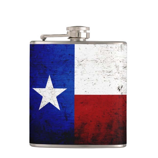 Black Grunge Texas State Flag Flask (Front)