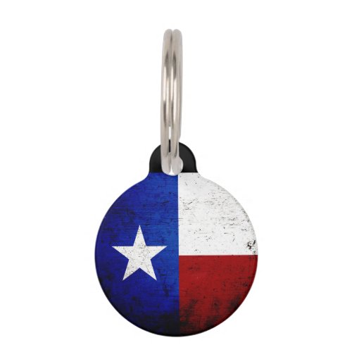 Black Grunge Texas State Flag Pet ID Tag