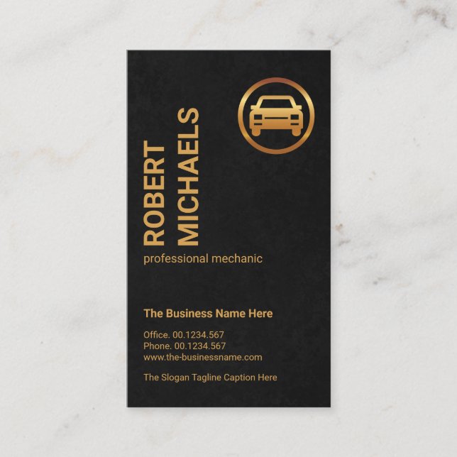 Black Grunge Texture Gold Car Logo Mechanic Business Card (Front)
