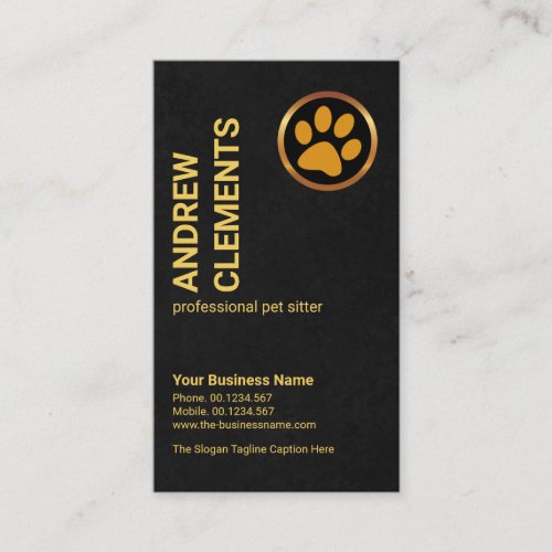 Black Grunge Texture Gold Paw Pet Sitter Business Card