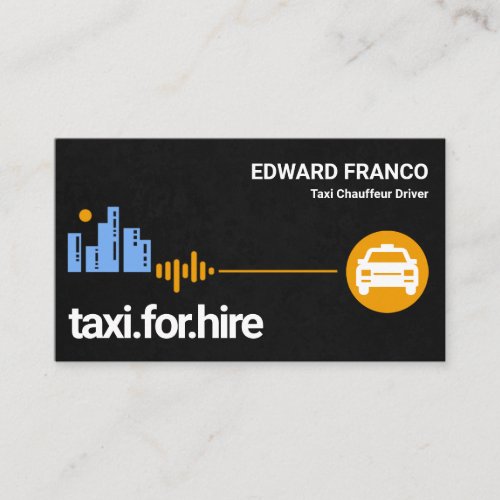 Black Grunge Texture Yellow City Pulse Line Taxi Business Card