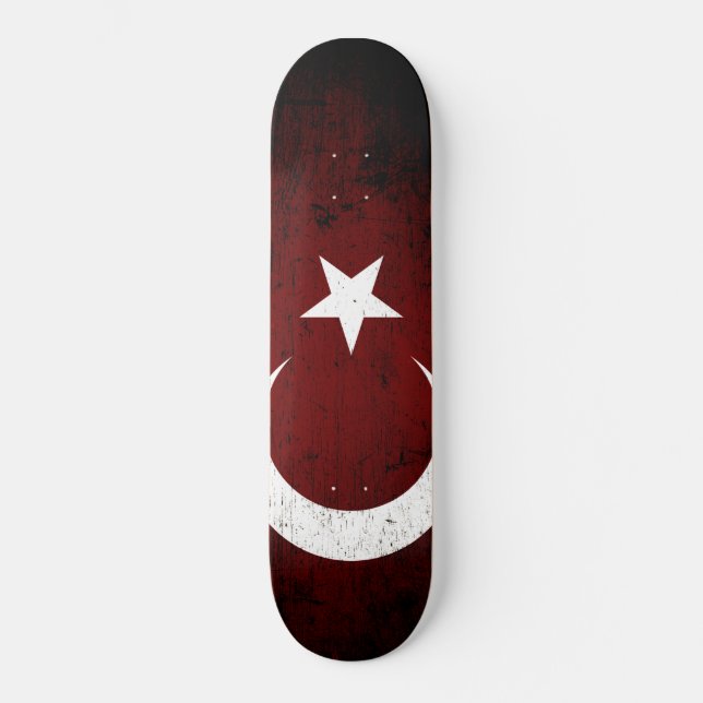Black Grunge Turkey Flag Skateboard Deck (Front)