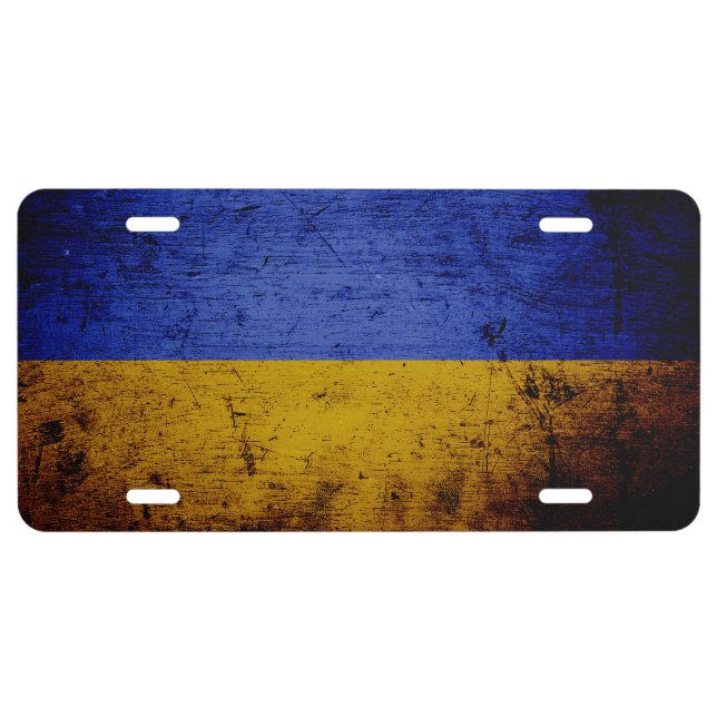 Black Grunge Ukraine Flag License Plate (Front)