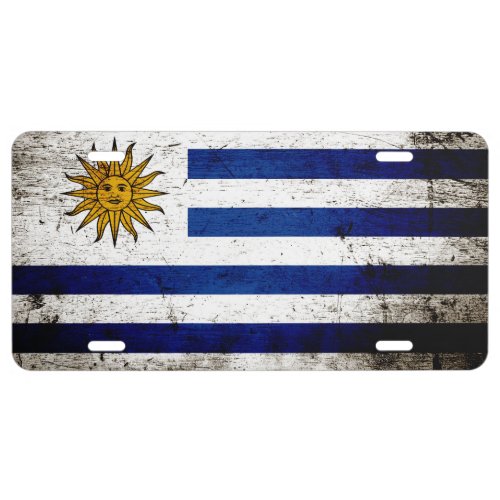 Black Grunge Uruguay Flag License Plate