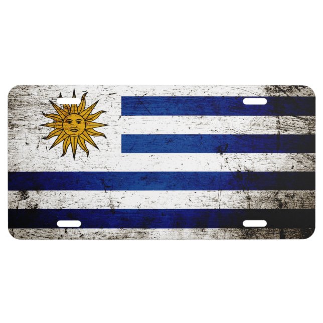 Black Grunge Uruguay Flag License Plate (Front)