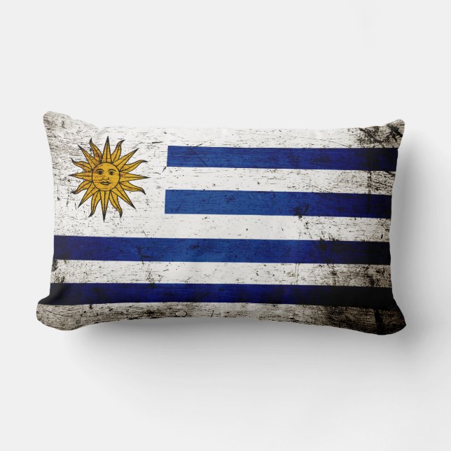 Black Grunge Uruguay Flag Lumbar Pillow (Front)