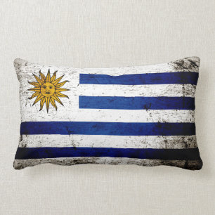 Black Grunge Uruguay Flag Lumbar Pillow