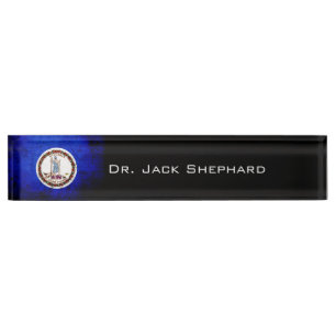 Black Grunge Virginia State Flag Desk Name Plate