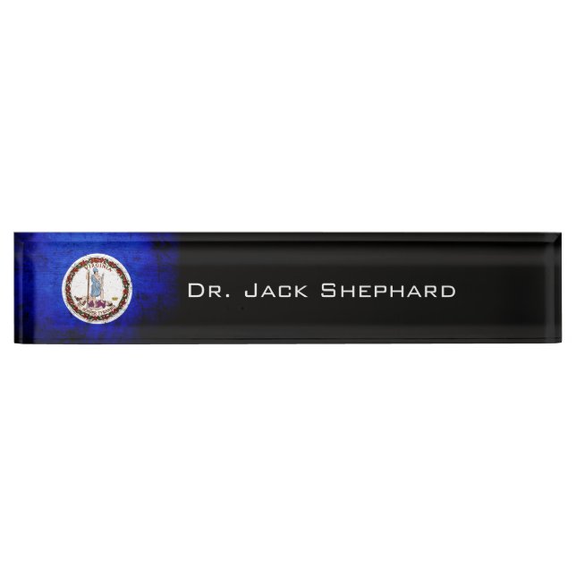 Black Grunge Virginia State Flag Desk Name Plate (Front)