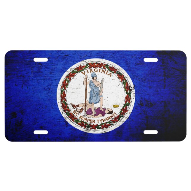 Black Grunge Virginia State Flag License Plate (Front)