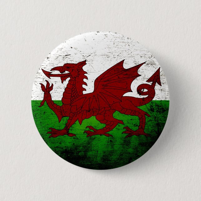 Black Grunge Wales Flag Button (Front)