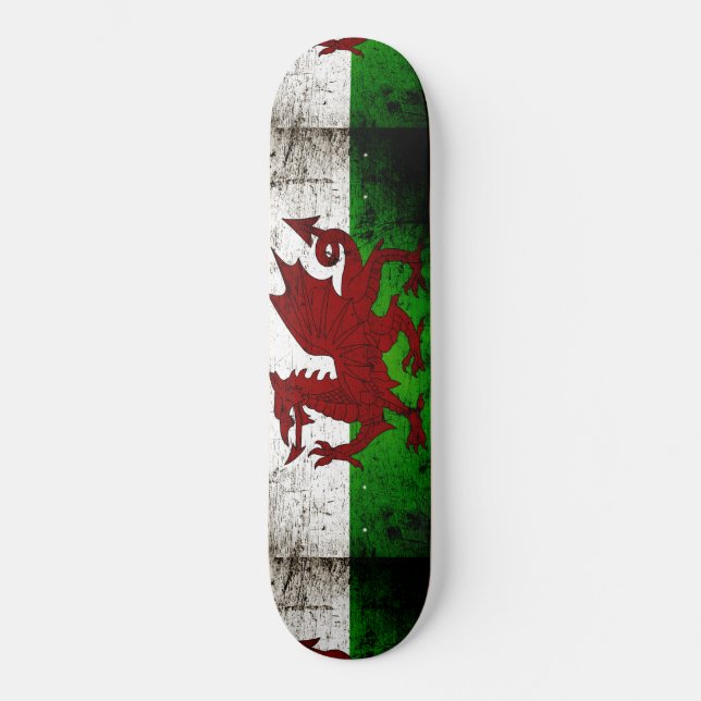 Black Grunge Wales Flag Skateboard Deck (Front)