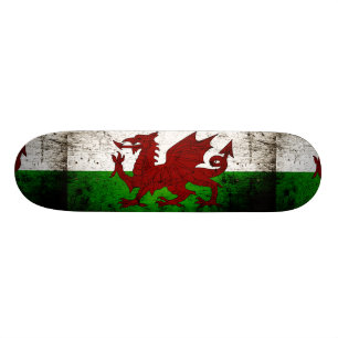 Black Grunge Wales Flag Skateboard Deck