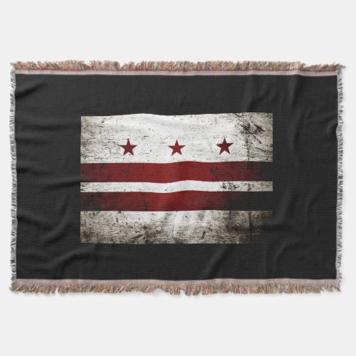 Black Grunge Washington DC Flag Throw Blanket
