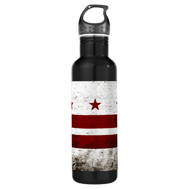 Black Grunge Washington DC Flag Water Bottle (Front)