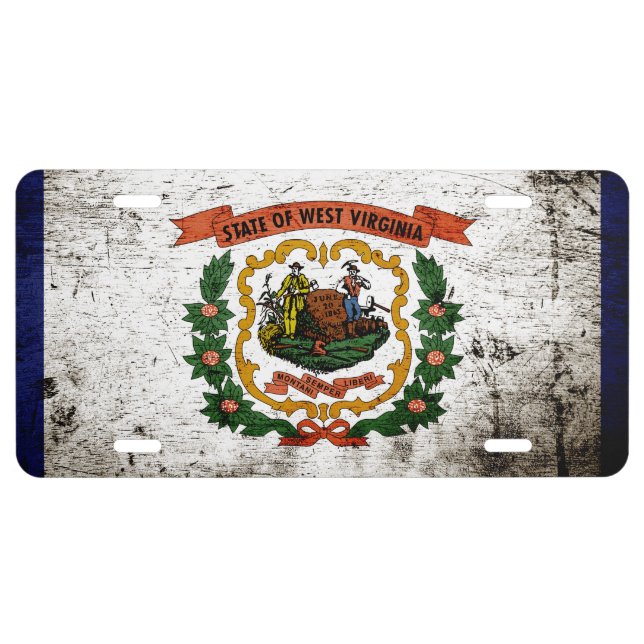 Black Grunge West Virginia State Flag License Plate (Front)