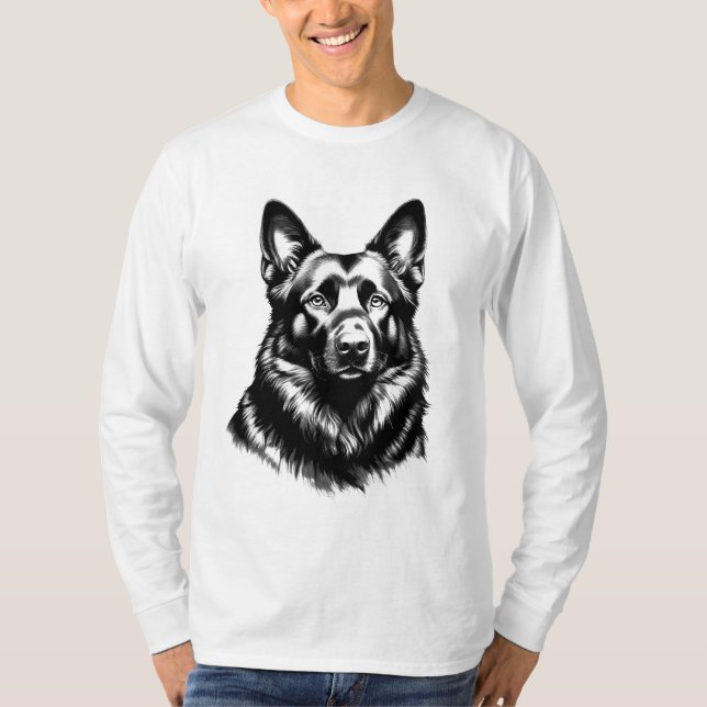 Black GSD Portrait Long Sleeve T-Shirt (Front)