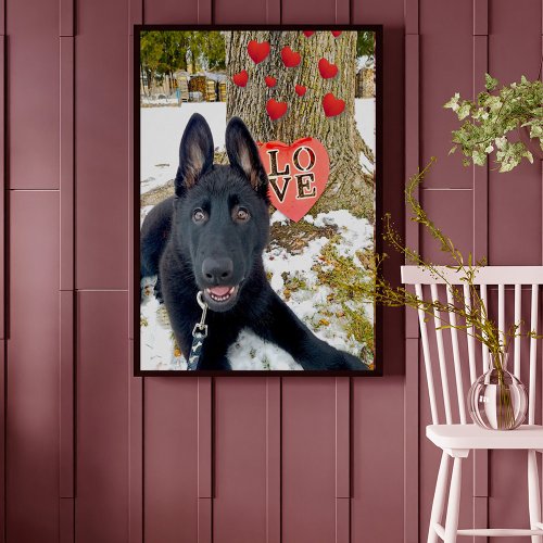 Black GSD Puppy with Hearts  Big Love Valentine Poster