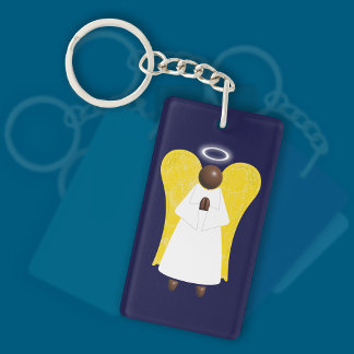 Black Guardian Angel, (double-sided) Key Ring
