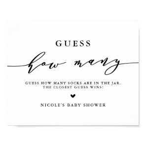 Black Guess How Many Socks Script Baby Shower Poster