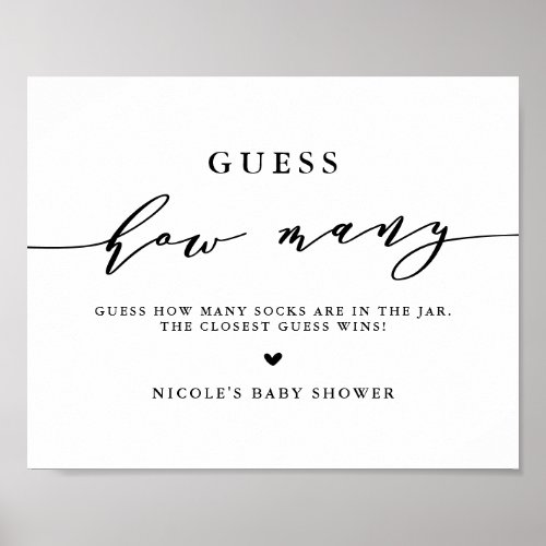 Black Guess How Many Socks Script Baby Shower Poster