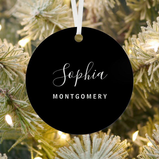 Black Guest Name Initial Wedding Monogram Keepsake Metal Ornament (Insitu)