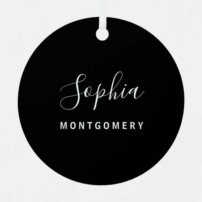 Black Guest Name Initial Wedding Monogram Keepsake Metal Ornament (Front)