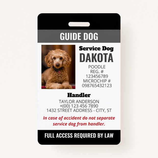 Black Guide Dog Logo QR Code Photo ID Badge (Front)